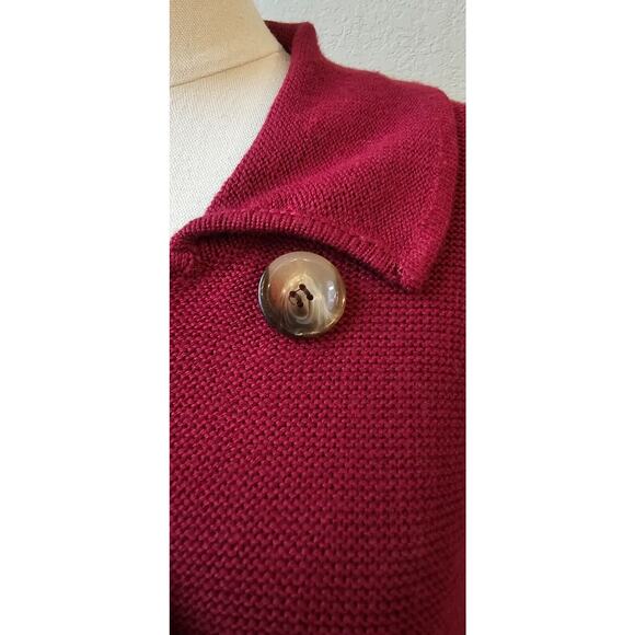 Susan Bristol Merino Wool Burgundy Double Button Cardigan Sweater Pockets Large - Picture 3 of 7